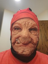 3D Realistic Old Lady Mask Balaclava Mesh Smoking Granny Prank Halloween Costume