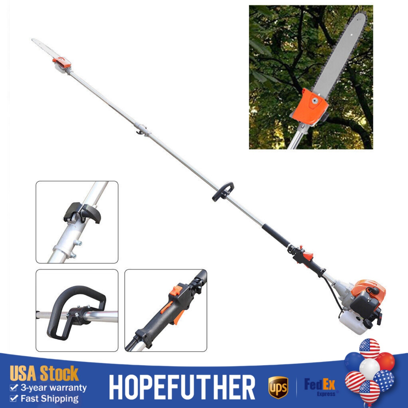 52CC Pole Saw Gas Powered 2-Stroke Chainsaw Tree Trimmer Extension Hedge Trimmer