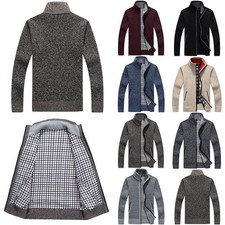 Men's Thick Fleece-Lined Cardigan Sweater for Winter Casual and Party Occasions