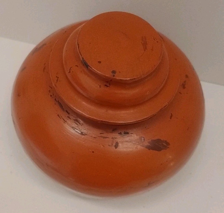 Vintage Or Antique Burmese Lacquer Orange Vessel Uncommon Form