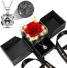 Preserved Red Real Rose with Heart I Love You Necklace -Mothers Day Gifts for Mo