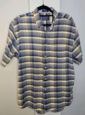 Pendleton Shirt Mens Large Blue Button Down Short Sleeve Plaid Made in USA