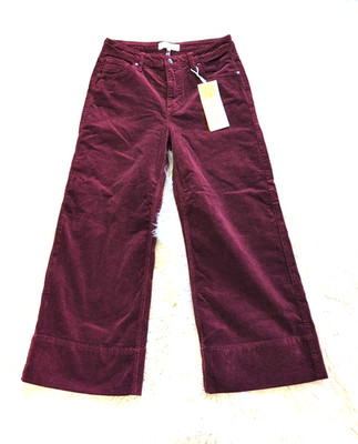 Risen Pants Womens Size 3 Wide Leg High Rise Corduroy Trousers Wine NEW