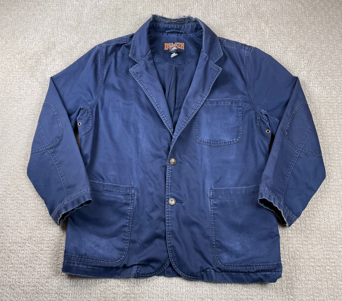 Vintage Duluth Trading Blazer Men XL Faded Blue Fire Hose Canvas Chore Coat Work
