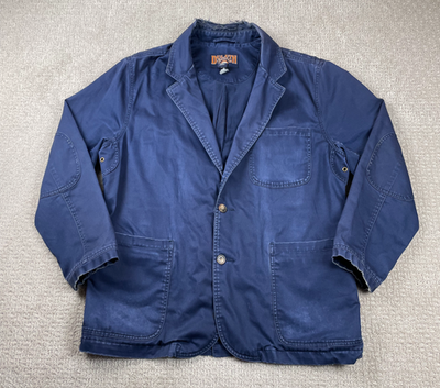 #ad Vintage Duluth Trading Blazer Men XL Faded Blue Fire Hose Canvas Chore Coat Work $20.85