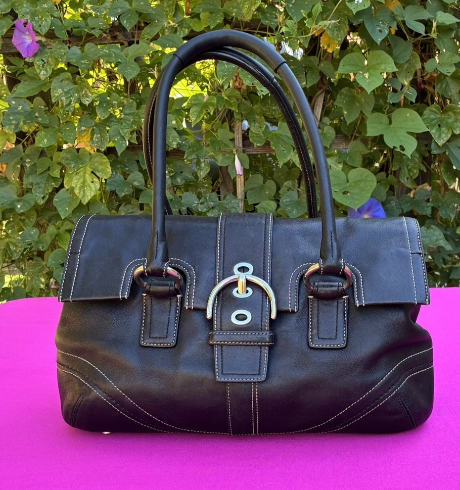 バッグ COACH HAMPTON SOHO BUCKLE Flap Hand Bag Coach Soho Hampton Buckle Flap Large Satchel Bag Rare Black