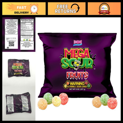 Mega Sour Candy Fruits 227g - Handmade Trendy Sweets - Party Bag Treats, Gift Ha