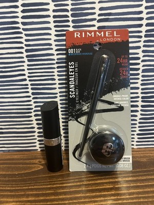 Lot of 2 Rimmel London Scandaleyes Gel Eyeliner #001 Black, #05 Rosetto Lipstick