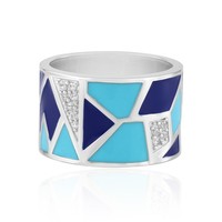 Cavill Ring Zirkon 925 Sterlingsilber Platin TüRkis Geometrisch Rund