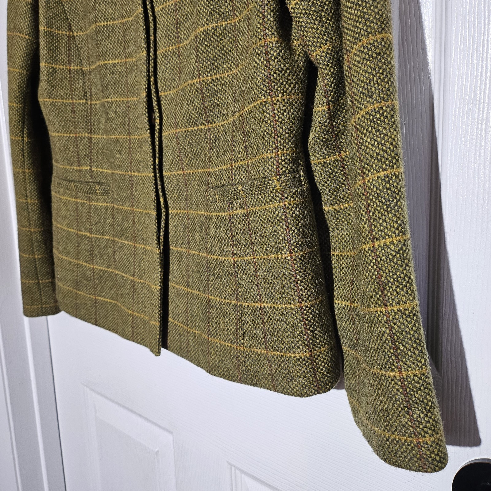 Ann Taylor Women's Olive Green Plaid  Wool Blend Blazer Jacket Size 10