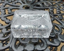 SCH&Ouml;NE RECHTECKIGE SCHMUCKSCHATULLE VINTAGE B&Ouml;HMISCH GESCHLIFFENES GLAS KRISTALL