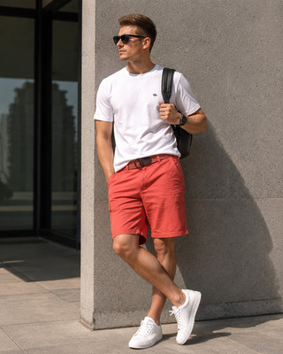 LERROS Men Cargo Bermuda Shorts EU 50L-XL Belted Cotton Coral Summer Relaxed Fit