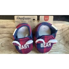 Dearfoams Cozy Comfort Baby Bear Plaid Closed Back Baby Slippers Size 3-4