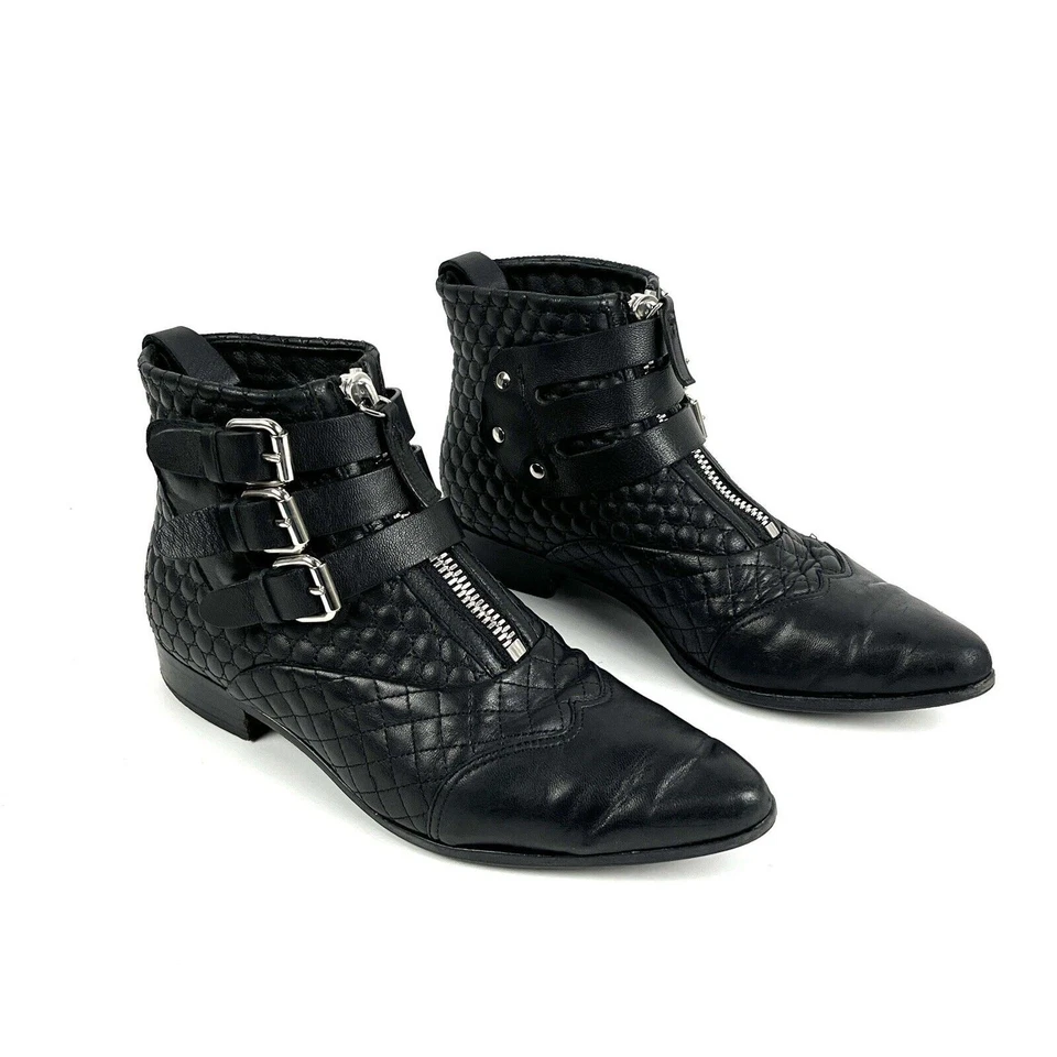 Tabitha Simmons Botines Tempranos Talla 6.5 EU 36.5 Negro Acolchado Hebilla Punta Foto 2 de 4