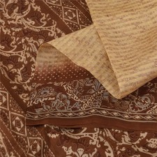 Sanskriti Vintage Sarees Peach Brown Pure Silk Printed Sari 5 Yd Craft Fabric