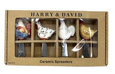 HARRY & DAVID Rooster & Chicken Butter Cheese Spreaders Stainless Steel Ceramic