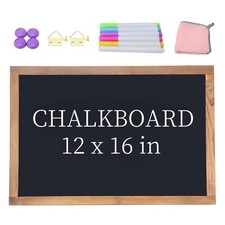 Magnetic Chalkboard for Wall Rustic Wood Framed Decorative 12"W x 16"H, Black