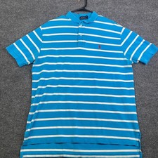 Polo Ralph Lauren Mens XL Blue White Striped Short Sleeve Pique Polo Shirt