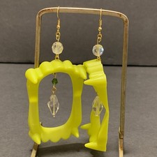 Vampire Teeth Earrings Handmade Halloween Oddity Weird Gold Green Dangle Whimsy