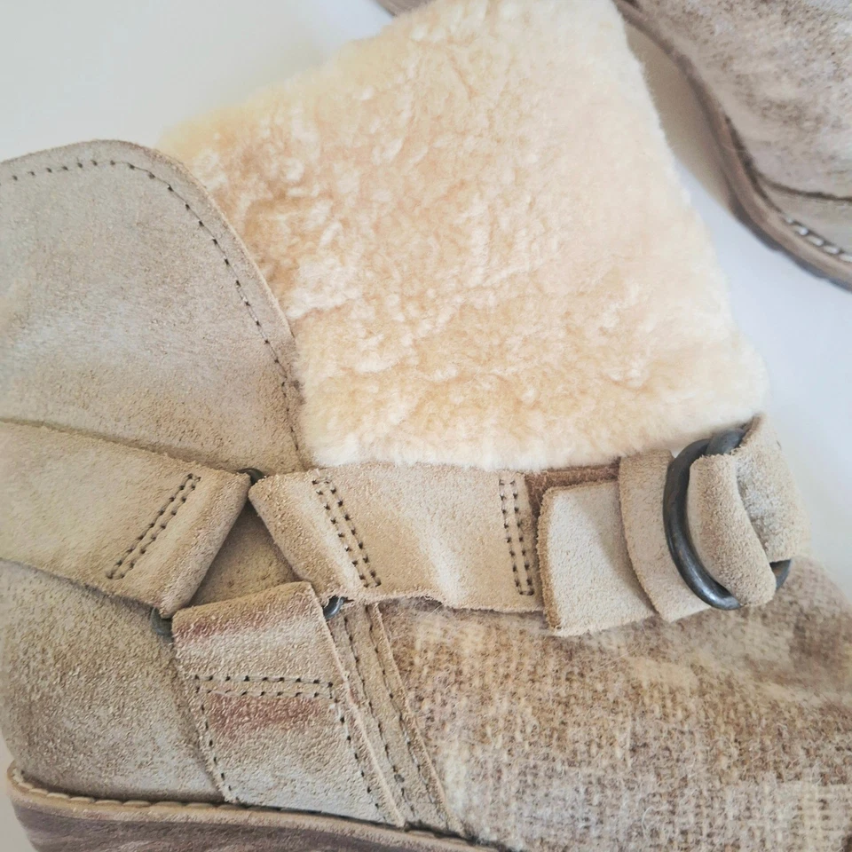 Woolrich Mujer Piel de oveja Puño Gamuza Cuero Botines Tacón Tostado Neutro 8 Foto 3 de 4