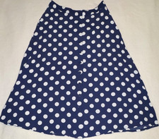 NWOT Talbots Navy White Polka Dot A-Line Midi Skirt Faux Buttons Sz 10 Preppy