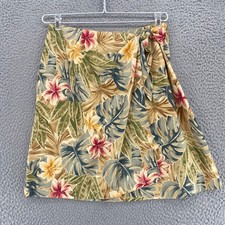 Talbots Skirt Womens 8 Vintage Green Multi Floral Short Faux Wrap Linen Blend