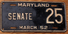 Item photo. Show Listing Details page. Listing 1952 Maryland Senate License Plate Number 25 Tag