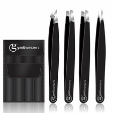 Professional Eyebrow Tweezers Set of 4 Stainless Steel Precision Silver