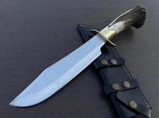 Custom HandMade D2 Steel Hunting 15in Bowie Knife Deer Horn Handle With Sheath