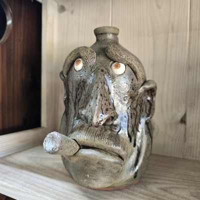 Face Jug Folk Pottery Cigar Smoker by Billy Joe Craven | 10'' x 7''