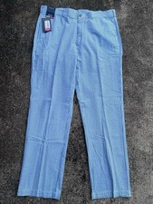 Roundtree & Yorke Seersucker Pants Size 38x32 Blue White Striped Flat Front
