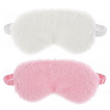 2 Pcs Plush Sleep Mask, Soft Fluffy Eye Cover for Women Men White, Pink