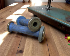 Vintage Pair 5 Blue Wooden Industrial Tuffa T...