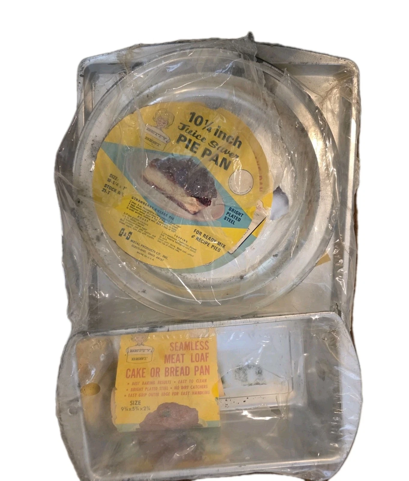 Vtg. Betty Best Steel Juice Save Pie Pan, 9x13 Sheet, Loaf Pan 9x5x2 USA