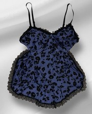 Vintage Purple Black Bow Silky Lace Trim Nightie Nightgown Women  s