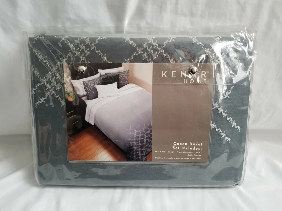 Edredón Kenar Home Queen Algodón Gris Ombre 90"x92" Acento Plateado Bordado Foto 2 de 4