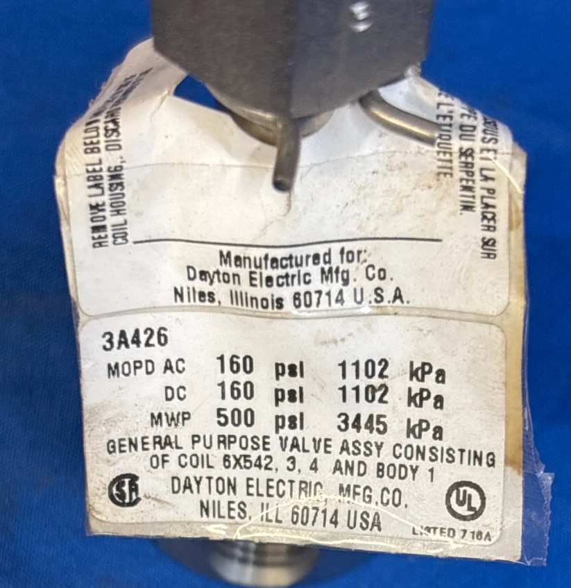 GRAINGER DAYTON SOLENOID VALVE 3A426, 1/4" PIPE SS - Image 4 of 4