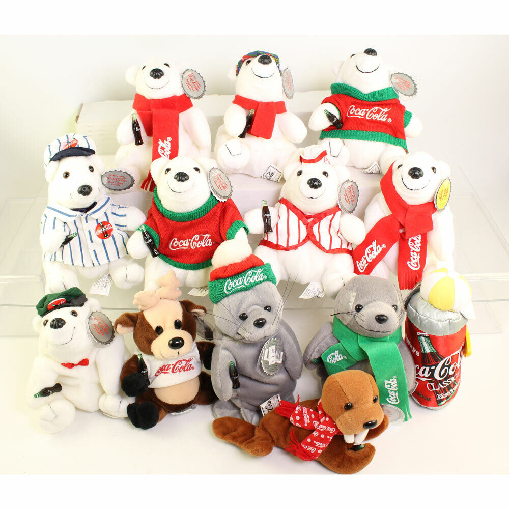 Lot of 13 1997-1998 Coca-Cola Bean Bag Plush Stuffed Animals
