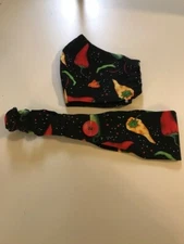  Mask & Headband with buttons Chili Pepper Set with Elastic For Teens/Adults