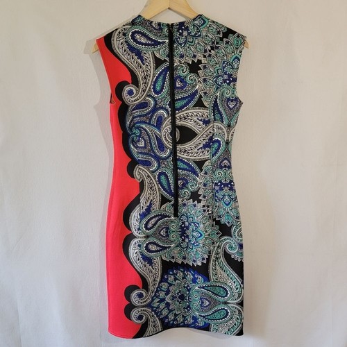 LANVIN Blue Red Paisley Sheath Dress Sz 38/6 Cap-Sleeve Knee Length Designer - Picture 3 of 12