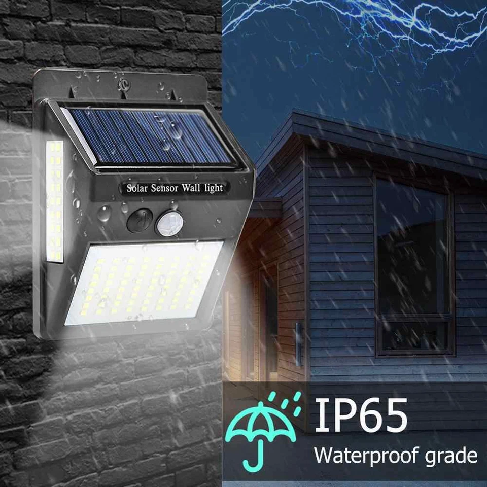 Outdoor 100 LED Solar Lights PIR Motion Sensor Wall Lamp Garden Waterproof Light - Image 3 of 4