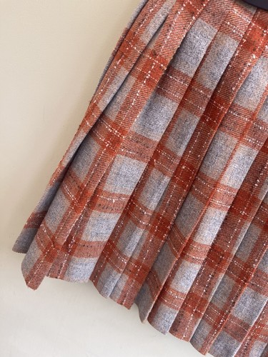 Handmade Orange Grey Checked Kilt Size 12 14 100% Wool Leather Buckles - Picture 4 of 8