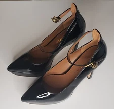 KURT GEIGER LONDON BLACK LEATHER EAGLE SHOREDITCH STILETTO HEEL SHOES SIZE 10.5