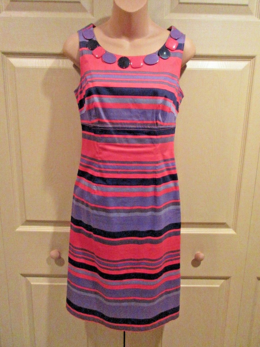 Boden WOMENS DRESS SIZE 4R Sheath Jeweled Neckline Dress Pink Purple Striped