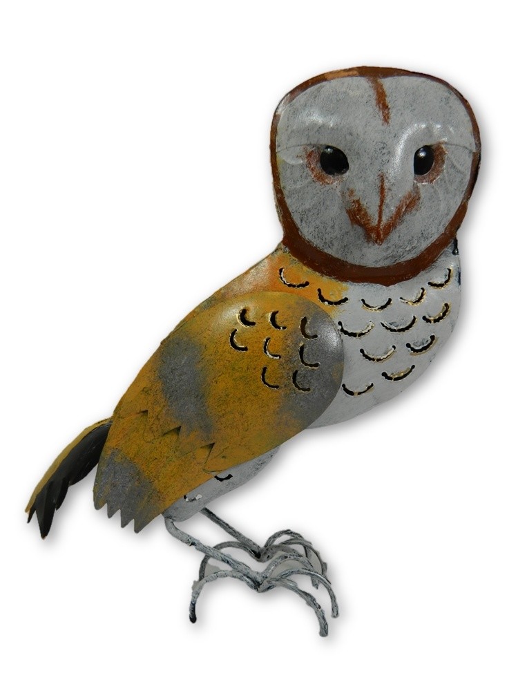 Metal Barn Owl Garden Ornament Bird Tea light Standing Candle Holder - 17cm