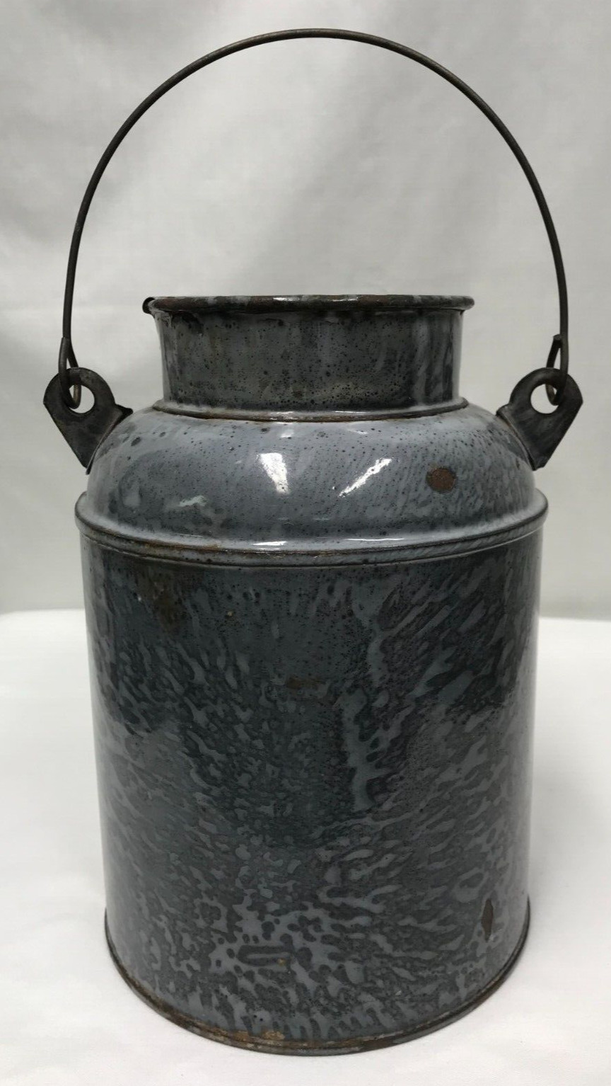 Vintage Gray Graniteware Enamelware Milk Can Cream Pail w/o Lid