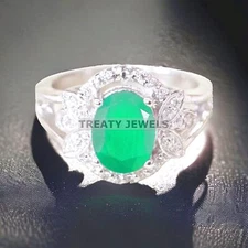 Emerald Oval Cut Gemstone With 925 Sterling Silver Ring For Men's #A313 *