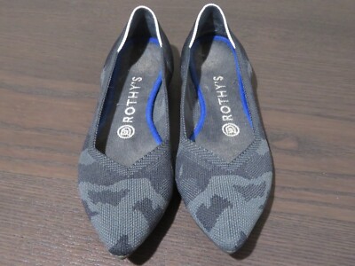 Rothys The Point Womens Flats Camo Pointed Toe Gray Black