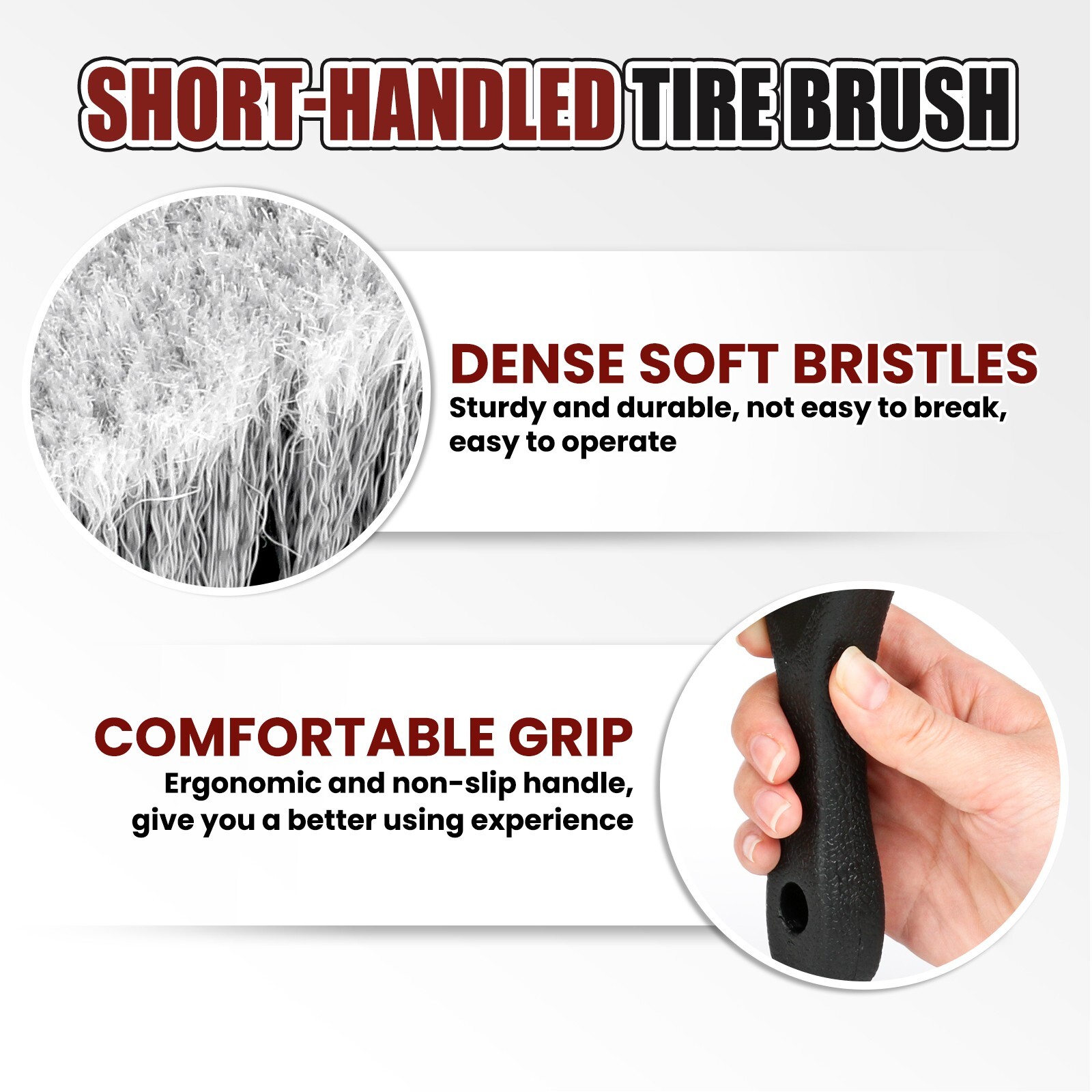 Wheel & Tire Brush for Rim Soft Bristle Car Wash Brush Short Handle