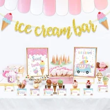 Ice Cream Bar Decor Kit Summer Ice Cream Sundae Bar Glitter Banner Ice Cream ...